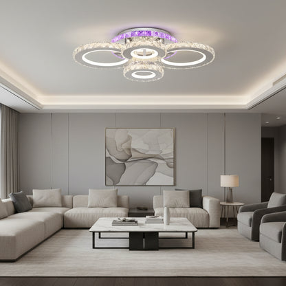 Lustra LED cu telecomanda si cristal NOVA ROTONDA RGB 82W, 4 Cercuri, lumina Rece/Calda/Neutra, Dimabila, Crom Lustre LED & Cristale Default Title Alessandro Design