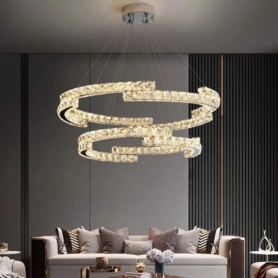 Lustra LED suspendata cu telecomanda si cristal MIA LATIFAH 55W, 2 Cercuri, lumina Rece/Calda/Neutra, Dimabila, Crom Lucios, Inaltime Reglabila Lustre LED cu Telecomanda Default Title Alessandro Design