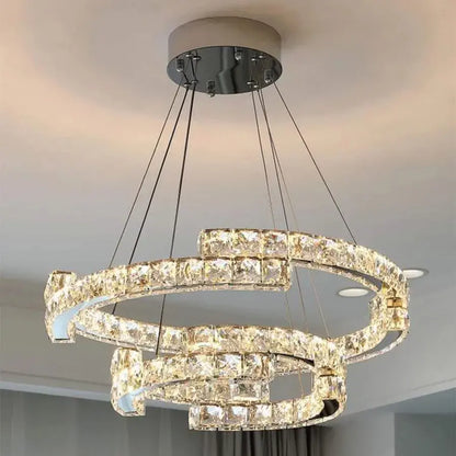 Lustra LED suspendata cu telecomanda si cristal MIA LATIFAH 55W, 2 Cercuri, lumina Rece/Calda/Neutra, Dimabila, Crom Lucios, Inaltime Reglabila Lustre LED cu Telecomanda Default Title Alessandro Design