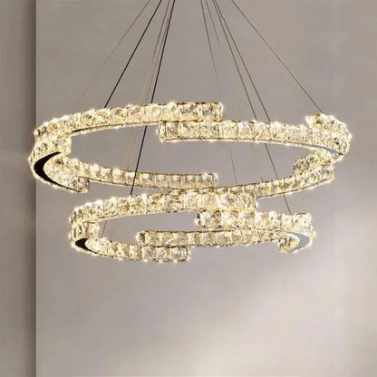 Lustra LED suspendata cu telecomanda si cristal MIA LATIFAH 55W, 2 Cercuri, lumina Rece/Calda/Neutra, Dimabila, Crom Lucios, Inaltime Reglabila Lustre LED cu Telecomanda Default Title Alessandro Design