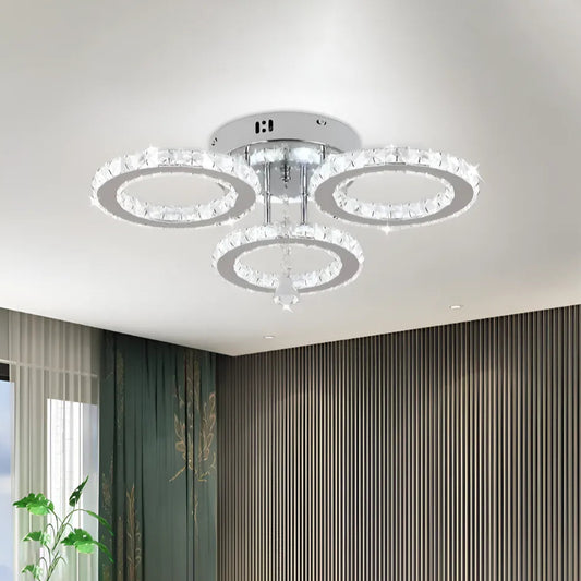 Lustra LED cu telecomanda si cristal ALANUBIS 40W, 3 Cercuri, lumina Rece/Calda/Neutra, Dimabila, Crom Lucios Lustre LED Cristal Default Title Alessandro Design