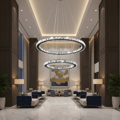 Lustra LED cu telecomanda si cristal PRISM LUMINIS 58W, 2 Cercuri, lumina Rece/Calda/Neutra, Dimabila, Crom si Alb, Inaltime Reglabila Lustre LED cu Telecomanda Default Title Alessandro Design