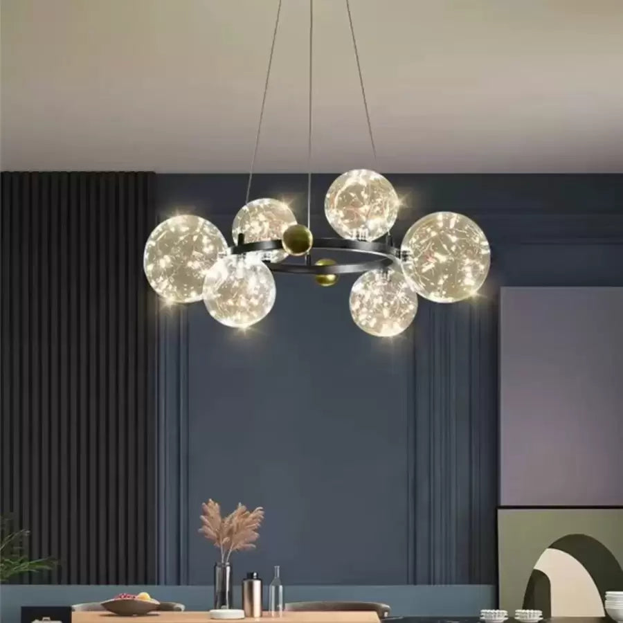 Lustra LED cu telecomanda NOEL 52W, 6 Globuri, lumina Rece/Calda/Neutra, Dimabila, Negru, Inaltime Reglabila Candelabre Moderne Default Title Alessandro Design