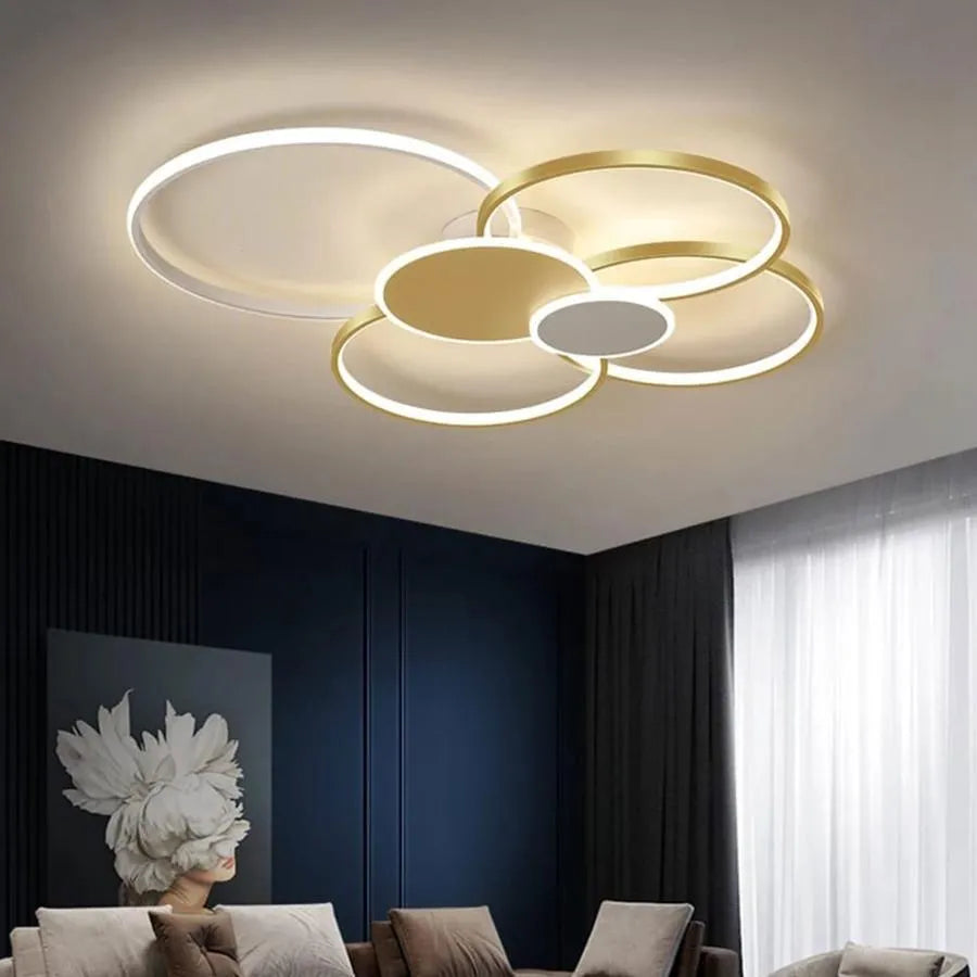 Lustra LED cu telecomanda KILLIAN 74W, 6 Cercuri, lumina Rece/Calda/Neutra, Dimabila, Auriu Alb Lustre LED cu Telecomanda Default Title Alessandro Design