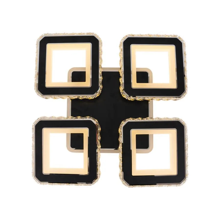 Lustra LED cu telecomanda si cristal LEILA RGB 69W, 4 Patrate, lumina Rece/Calda/Neutra, Dimabila, Negru Lustre LED cu Telecomanda Default Title Alessandro Design