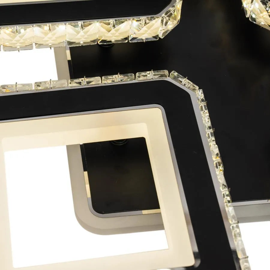 Lustra LED cu telecomanda si cristal LEILA RGB 69W, 4 Patrate, lumina Rece/Calda/Neutra, Dimabila, Negru Lustre LED cu Telecomanda Default Title Alessandro Design