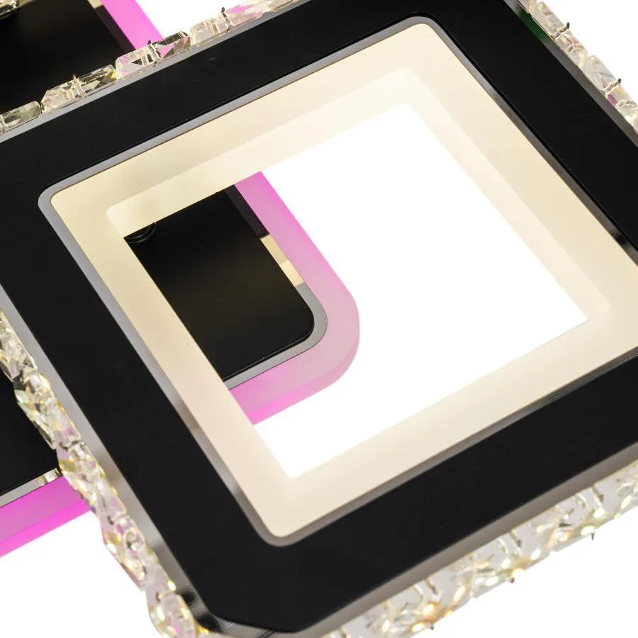 Lustra LED cu telecomanda si cristal LEILA RGB 69W, 4 Patrate, lumina Rece/Calda/Neutra, Dimabila, Negru Lustre LED cu Telecomanda Default Title Alessandro Design