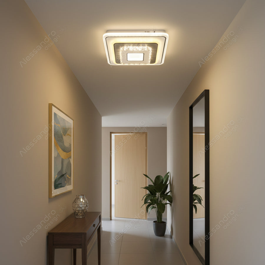 Lustra LED cu cristal MITA 39W, 20x20cm, Patrata, Lumina Rece/Calda/Neutra, Alb Lustre LED Default Title Alessandro Design