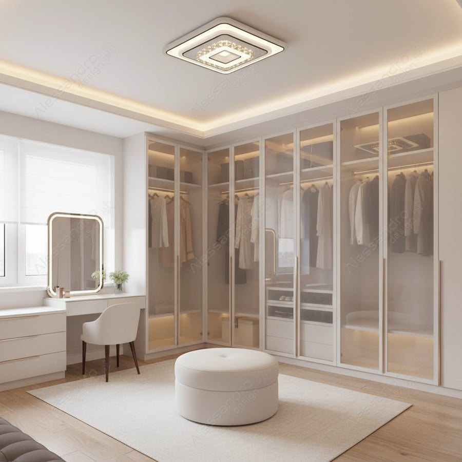 Lustra LED cu cristal MITA 39W, 20x20cm, Patrata, Lumina Rece/Calda/Neutra, Alb Lustre LED Default Title Alessandro Design