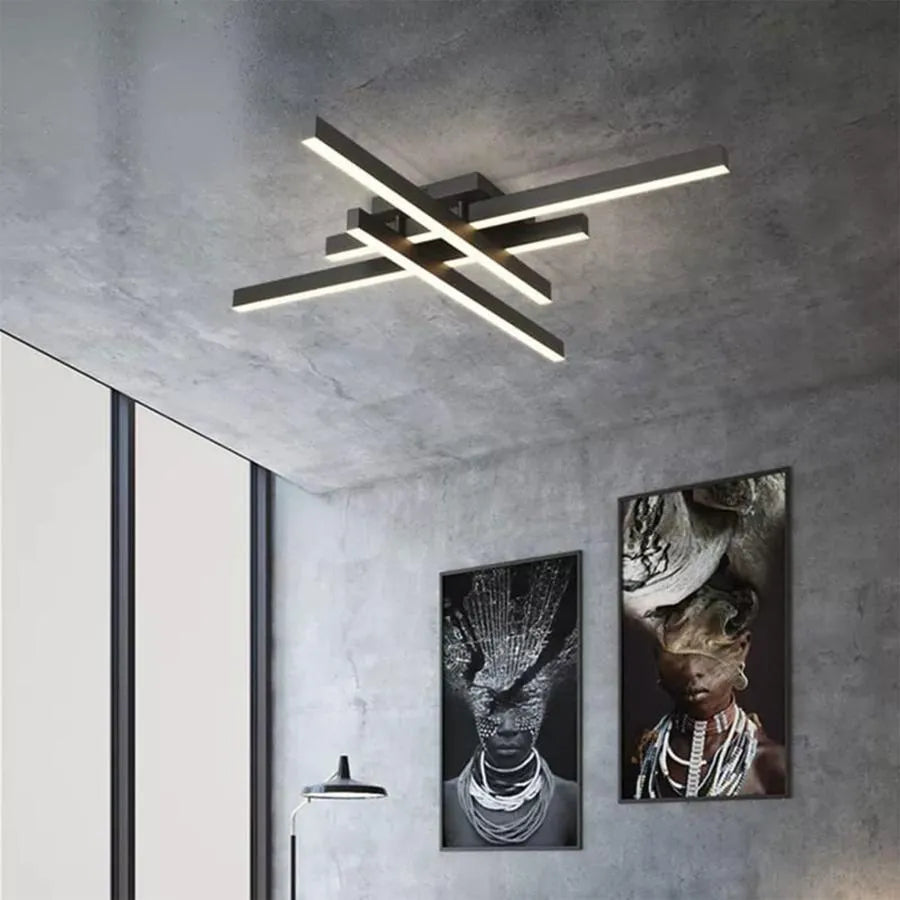 Lustra LED cu telecomanda MORA 80W, 4 Elemente, Liniara, lumina Rece/Calda/Neutra, Dimabila, Negru Lustre LED cu Telecomanda Default Title Alessandro Design