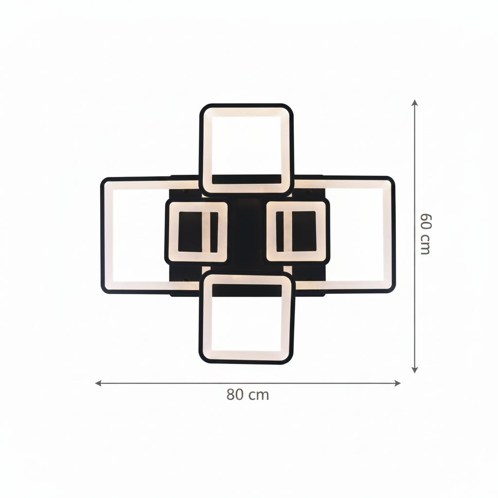 Lustra LED cu telecomanda ELLA 120W, 6 Patrate, lumina Rece/Calda/Neutra, Dimabila, Negru, Metal si Acril Lustre LED cu Telecomanda Default Title Alessandro Design