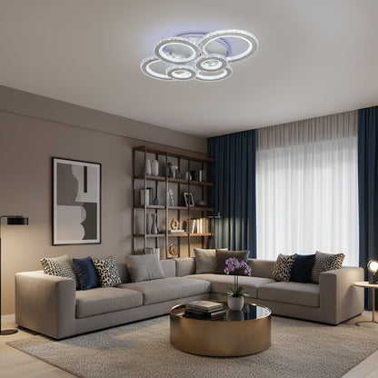 Lustra LED cu telecomanda si cristal NOVA ROTONDA RGB 145W, 6 Cercuri, lumina Rece/Calda/Neutra, Dimabila, Alb Lustre LED Cristal Default Title Alessandro Design
