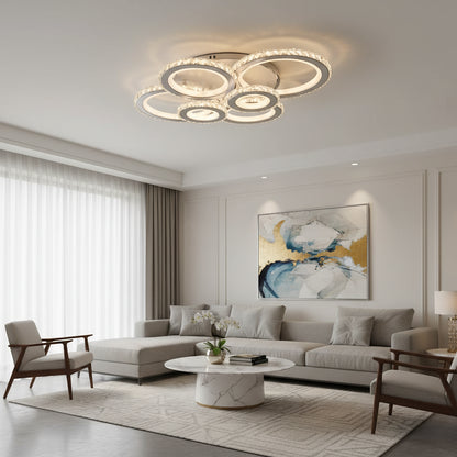 Lustra LED cu telecomanda si cristal NOVA ROTONDA RGB 145W, 6 Cercuri, lumina Rece/Calda/Neutra, Dimabila, Alb Lustre LED Cristal Default Title Alessandro Design