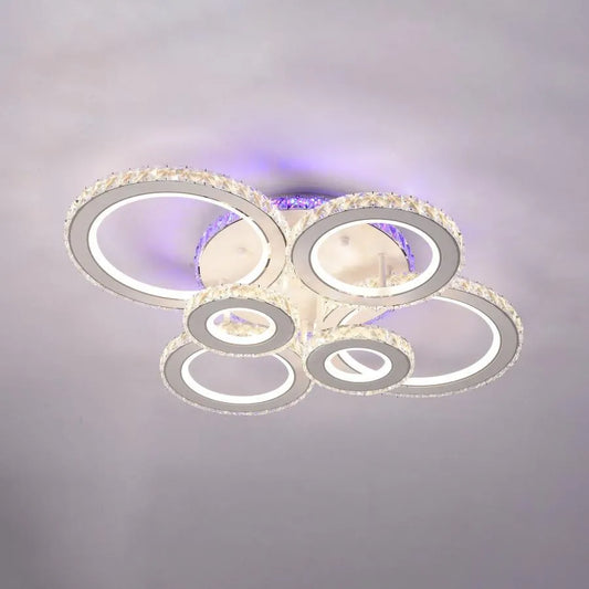 Lustra LED cu telecomanda si cristal MEILI ZAFINA RGB 238W, 6 Cercuri, lumina Rece/Calda/Neutra, Dimabila, Alb Lustre LED Cristal Default Title Alessandro Design