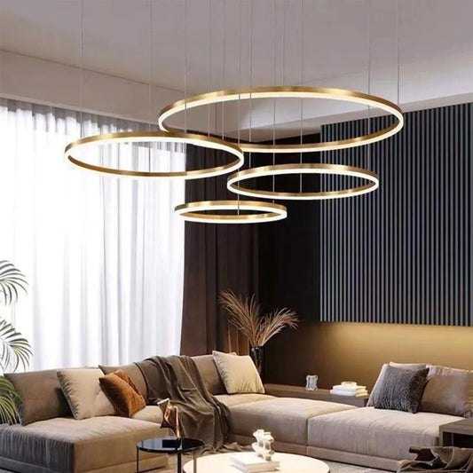 Lustra LED suspendata cu telecomanda ADELAIDA 226W, 4 Cercuri, lumina Rece/Calda/Neutra, Dimabila, Auriu Lucios, Inaltime Reglabila Lustre Moderne Default Title Alessandro Design