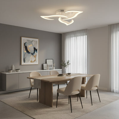 Lustra LED cu telecomanda LOTUS 32W, 3 Petale, lumina Rece/Calda/Neutra, Dimabila, Alb