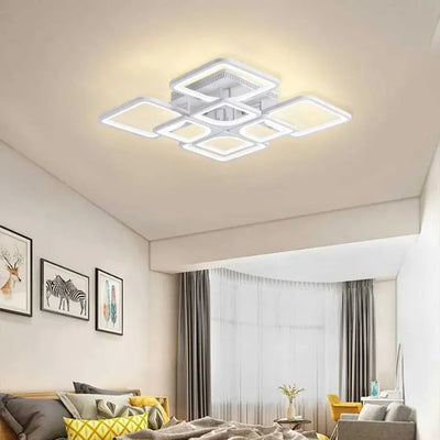 Lustra LED cu telecomanda ZOE 138W, 8 Patrate, lumina Rece/Calda/Neutra, Dimabila, Alb