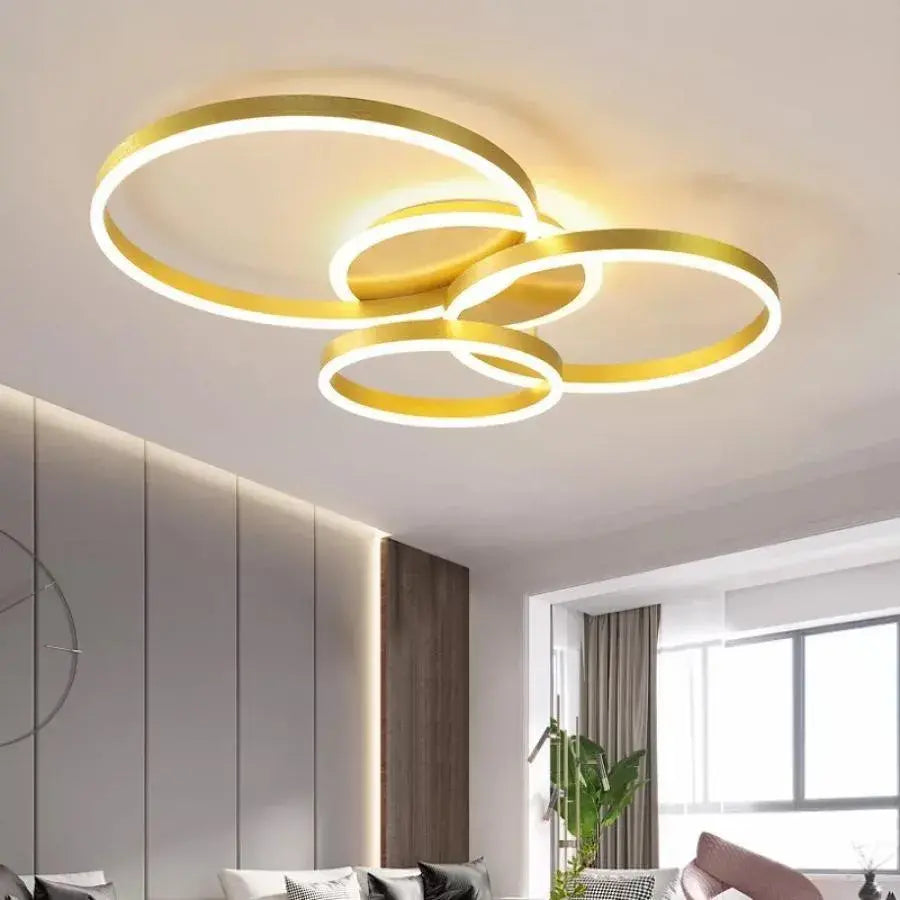 Lustra LED cu telecomanda LYRA 100W, 3 Cercuri, lumina Rece/Calda/Neutra, Dimabila, Auriu Periat Lustre LED cu Telecomanda Default Title Alessandro Design