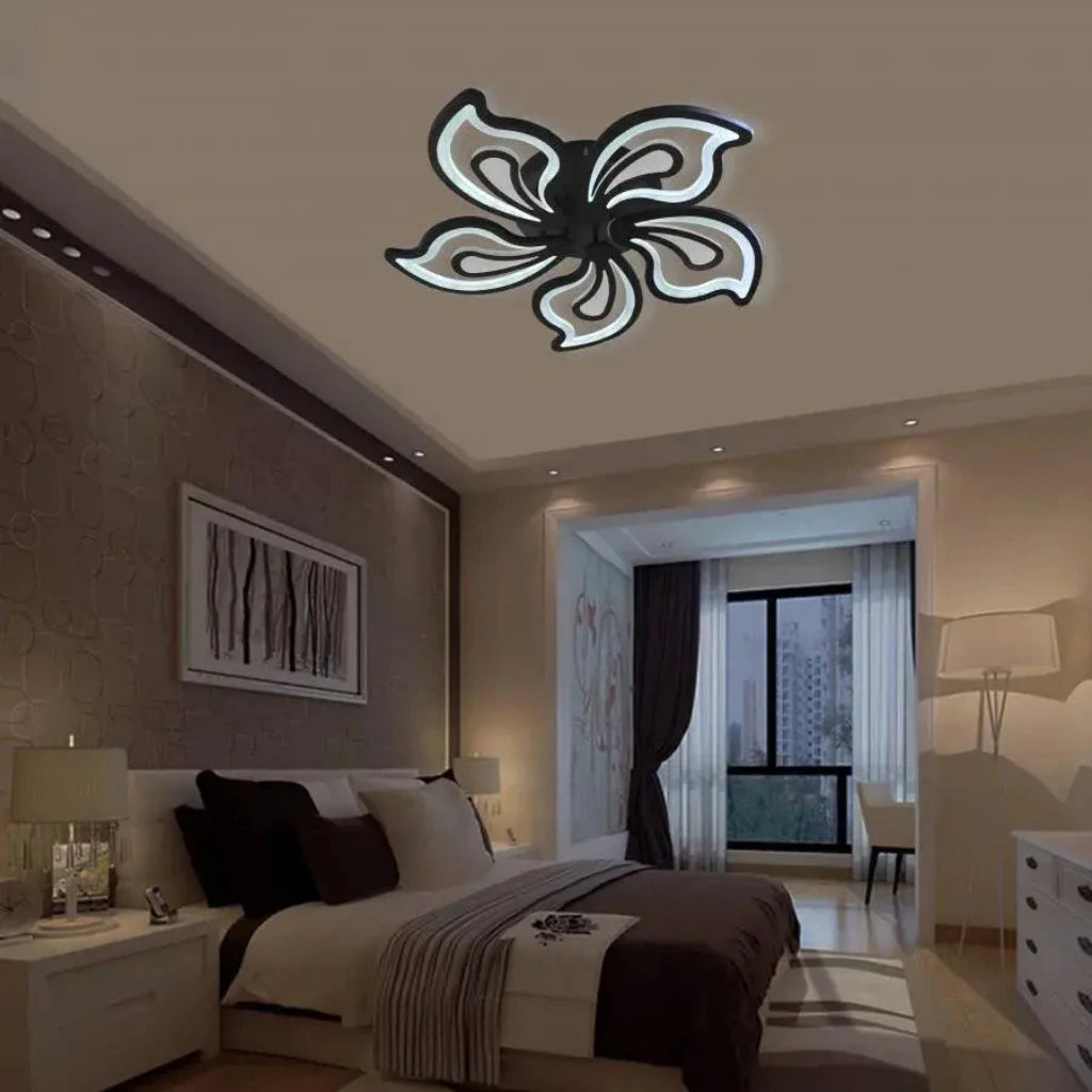 Lustra LED cu telecomanda GLORIOSA 150W, 5 Petale, lumina Rece/Calda/Neutra, Dimabila, Negru Lustre LED cu Telecomanda Default Title Alessandro Design