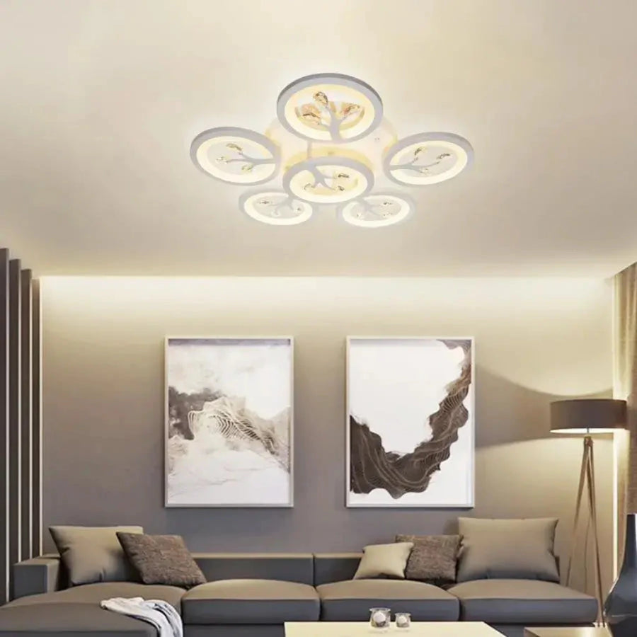 Lustra LED cu telecomanda si cristal DAISY 78W, 6 Elemente, lumina Rece/Calda/Neutra, Dimabila, Alb Lustre LED cu Telecomanda Default Title Alessandro Design