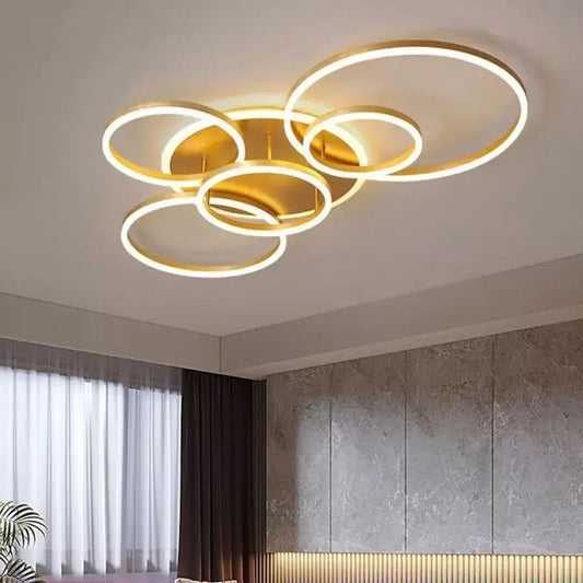 Lustra LED cu telecomanda LYRA 248W, 5 Cercuri, lumina Rece/Calda/Neutra, Dimabila, Auriu Periat Lustre LED cu Telecomanda Default Title Alessandro Design