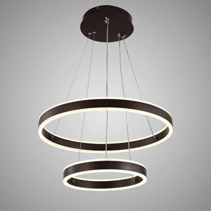 Lustra LED suspendata cu telecomanda OLATHE 180W, 2 Cercuri, lumina Rece/Calda/Neutra, Dimabila, Maro, Inaltime Reglabila
