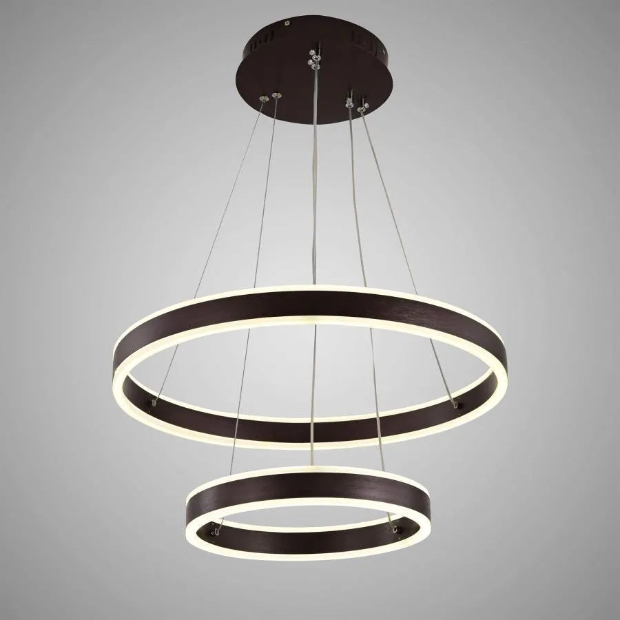 Lustra LED suspendata cu telecomanda OLATHE 180W, 2 Cercuri, lumina Rece/Calda/Neutra, Dimabila, Maro, Inaltime Reglabila