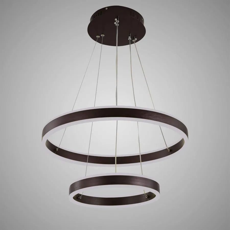 Lustra LED suspendata cu telecomanda OLATHE 180W, 2 Cercuri, lumina Rece/Calda/Neutra, Dimabila, Maro, Inaltime Reglabila