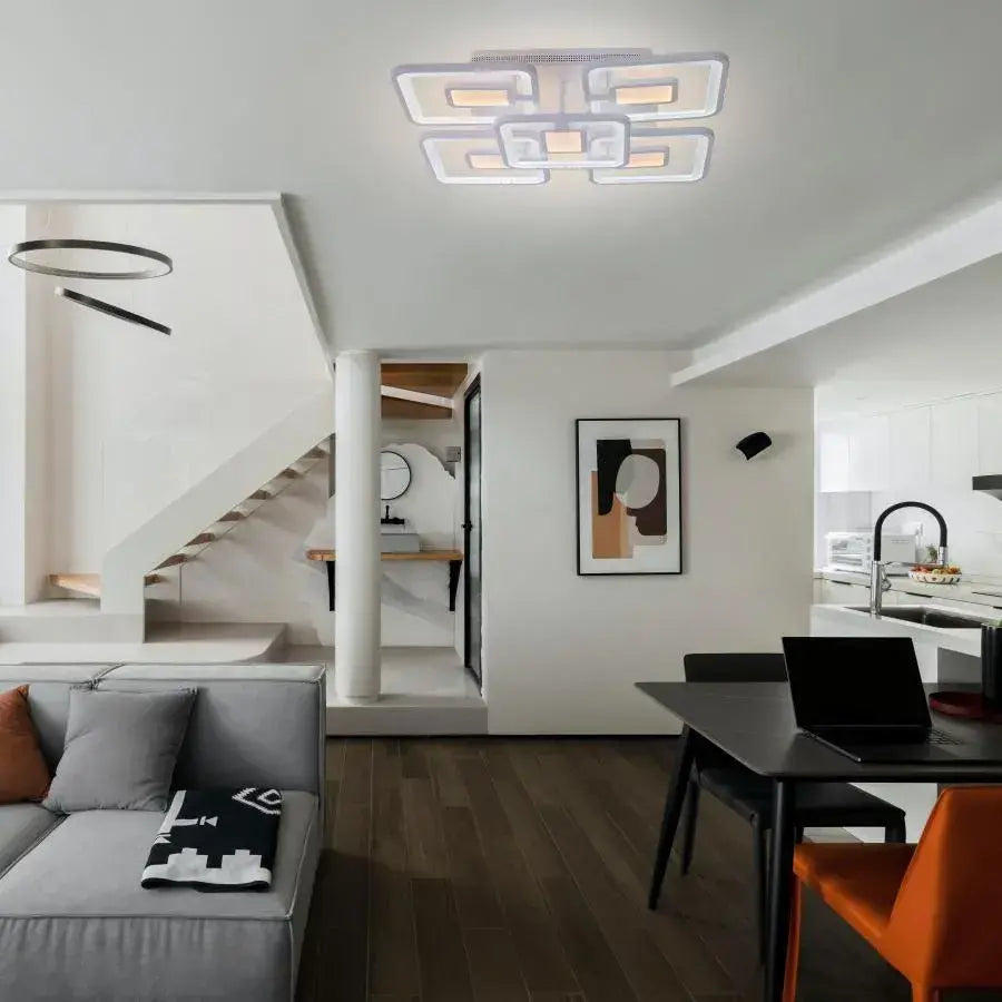 Lustra LED cu telecomanda FELIX 119W, 5 Patrate, lumina Rece/Calda/Neutra, Dimabila, Alb Lustre LED cu Telecomanda Default Title Alessandro Design