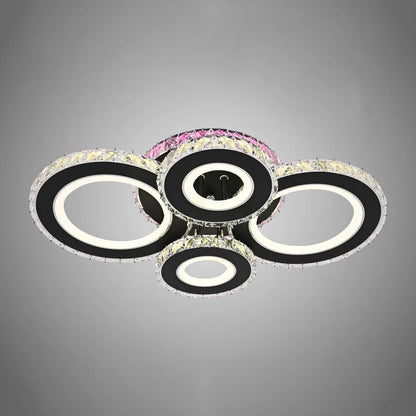 Lustra LED cu telecomanda si cristal MEILI ZAFINA RGB 136W, 4 Cercuri, lumina Rece/Calda/Neutra, Dimabila, Negru Lustre LED Cristal Default Title Alessandro Design