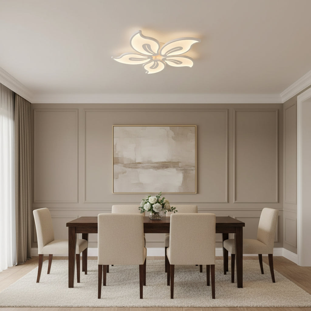 Lustra LED cu telecomanda JASMINE 66W, 5 Petale, lumina Rece/Calda/Neutra, Dimabila, Alb Lustre LED cu Telecomanda Default Title Alessandro Design