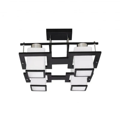 Lustra Clasica Aramis cu lemn, Abajur Patrat, 4 X Dulie E27, Alb / Negru