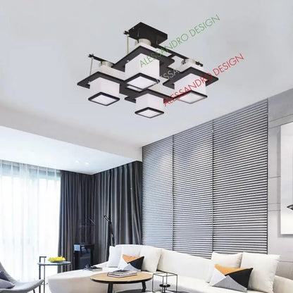 Lustra Clasica Aramis cu lemn, Abajur Patrat, 4 X Dulie E27, Alb / Negru Lustre Clasice Default Title Alessandro Design