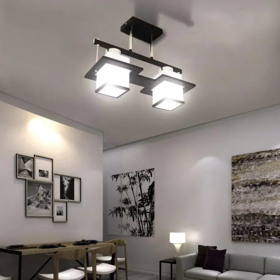 Lustra Clasica Aramis cu Lemn Abajur Patrat 2X E27 Gri Negru Lustre Clasice Default Title Alessandro Design