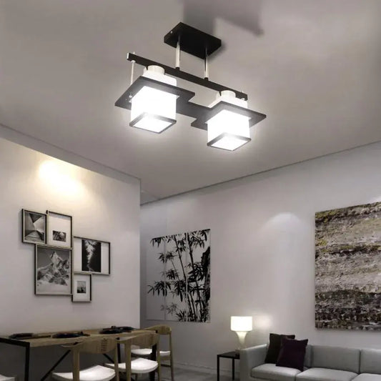 Lustra Clasica Aramis cu Lemn Abajur Patrat 2X E27 Gri Negru Lustre Clasice Default Title Alessandro Design