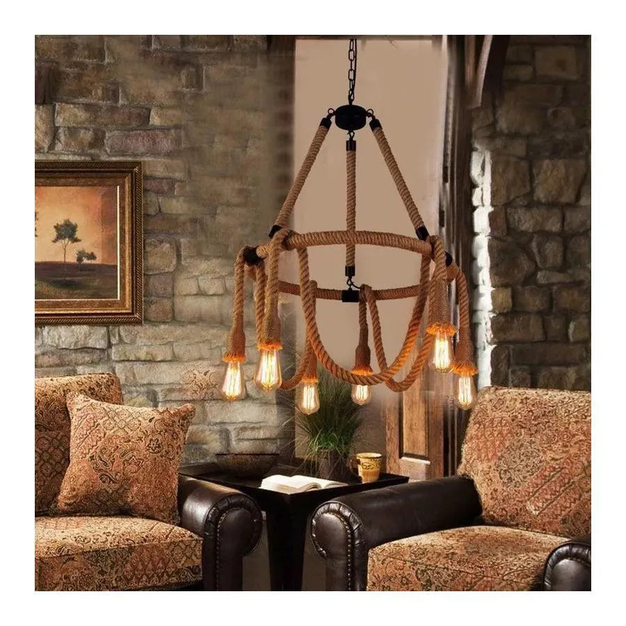 Lustra Snuri Rustic 6x E27 Circulara Franghie Suspendata Lustre Vintage Default Title Alessandro Design