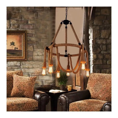 Lustra Snuri Rustic 6x E27 Circulara Franghie Suspendata Lustre Vintage Default Title Alessandro Design