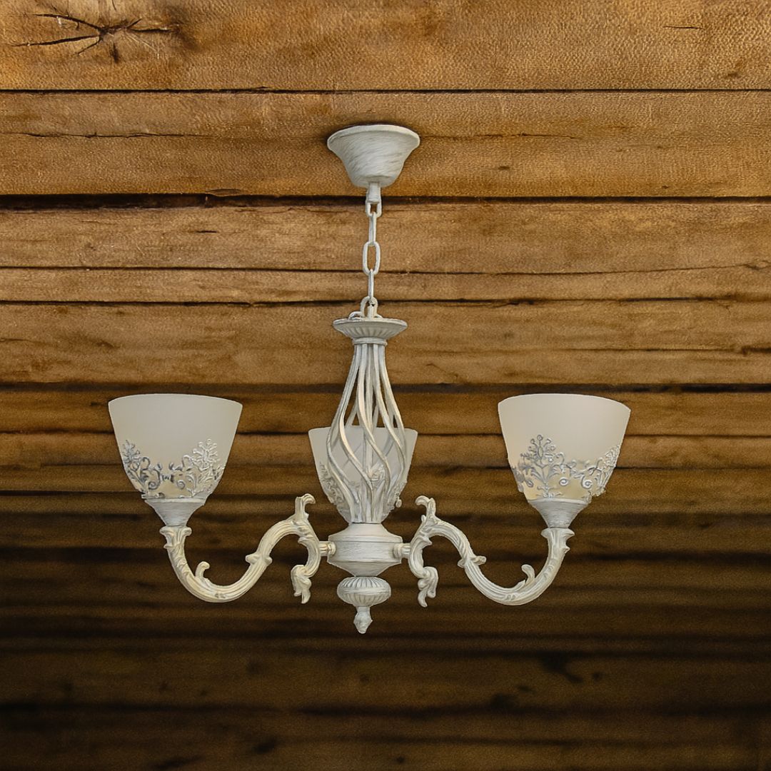 Lustra VINTAGE, tip Pendul cu brate, COTTAGE, Circulara, 3xE27, Sticla si Metal, Alb Lustre Clasice Default Title Alessandro Design
