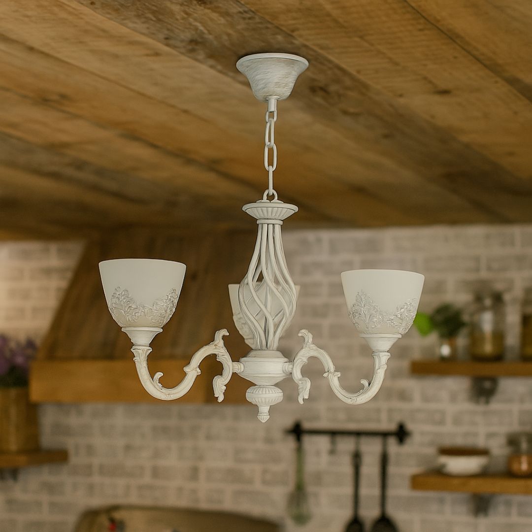 Lustra VINTAGE, tip Pendul cu brate, COTTAGE, Circulara, 3xE27, Sticla si Metal, Alb Lustre Clasice Default Title Alessandro Design