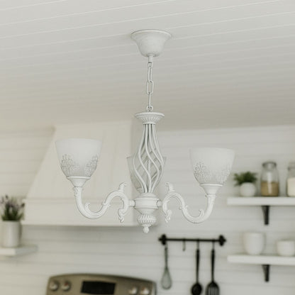 Lustra VINTAGE, tip Pendul cu brate, COTTAGE, Circulara, 3xE27, Sticla si Metal, Alb Lustre Clasice Default Title Alessandro Design