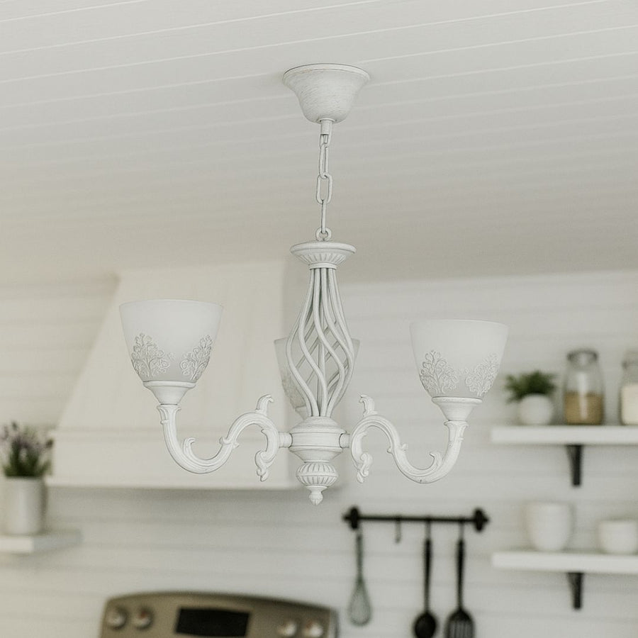 Lustra VINTAGE, tip Pendul cu brate, COTTAGE, Circulara, 3xE27, Sticla si Metal, Alb Lustre Clasice Default Title Alessandro Design