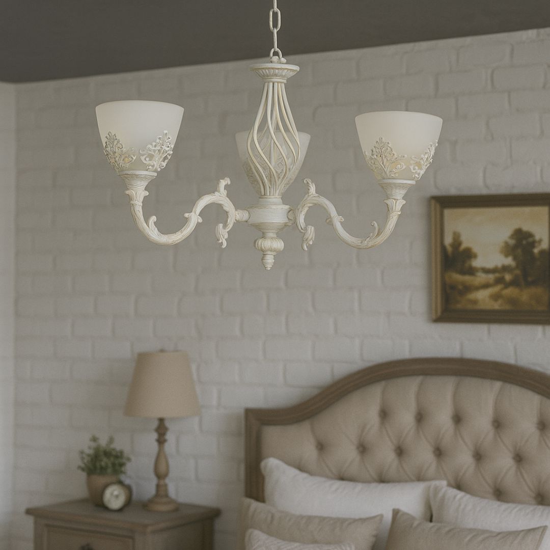 Lustra VINTAGE, tip Pendul cu brate, COTTAGE, Circulara, 3xE27, Sticla si Metal, Alb Lustre Clasice Default Title Alessandro Design