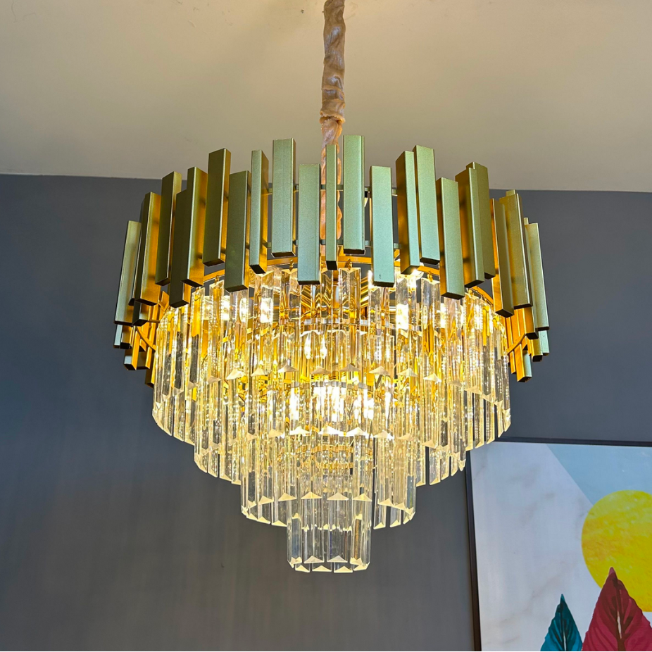 Candelabru Cristal BLOIS Eleganza, Diametru 50cm, 8x E14, Auriu Lucios, Inaltime Reglabila Candelabre Cristal Default Title Alessandro Design