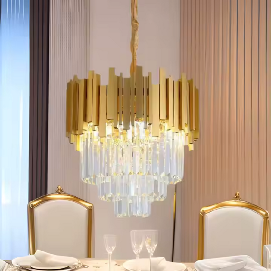 Candelabru Cristal BLOIS Eleganza, Diametru 50cm, 8x E14, Auriu Lucios, Inaltime Reglabila Candelabre Cristal Default Title Alessandro Design