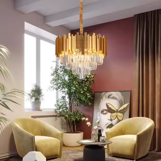 Candelabru Cristal BLOIS Eleganza, Diametru 50cm, 8x E14, Auriu Lucios, Inaltime Reglabila Candelabre Cristal Default Title Alessandro Design