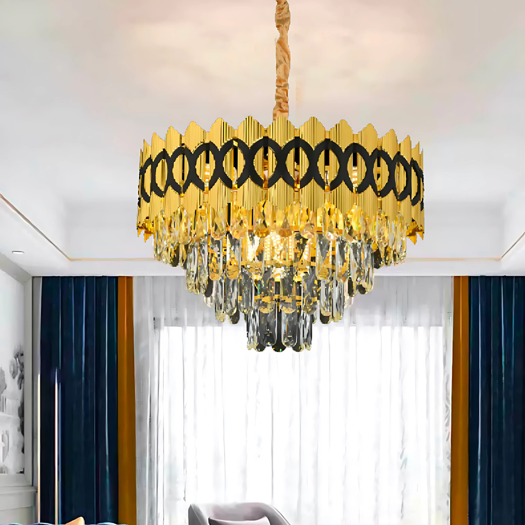 Candelabru Cristal PIERREFONDS Nobile 5xE14, Diametru 38.5cm, Auriu Lucios, Inaltime Reglabila Candelabre Cristal Default Title Alessandro Design
