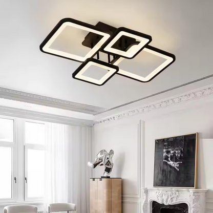 Lustra LED cu telecomanda MUGE 112W, 4 Patrate, lumina Rece/Calda/Neutra, Dimabila, Negru Lustre LED cu Telecomanda Default Title Alessandro Design