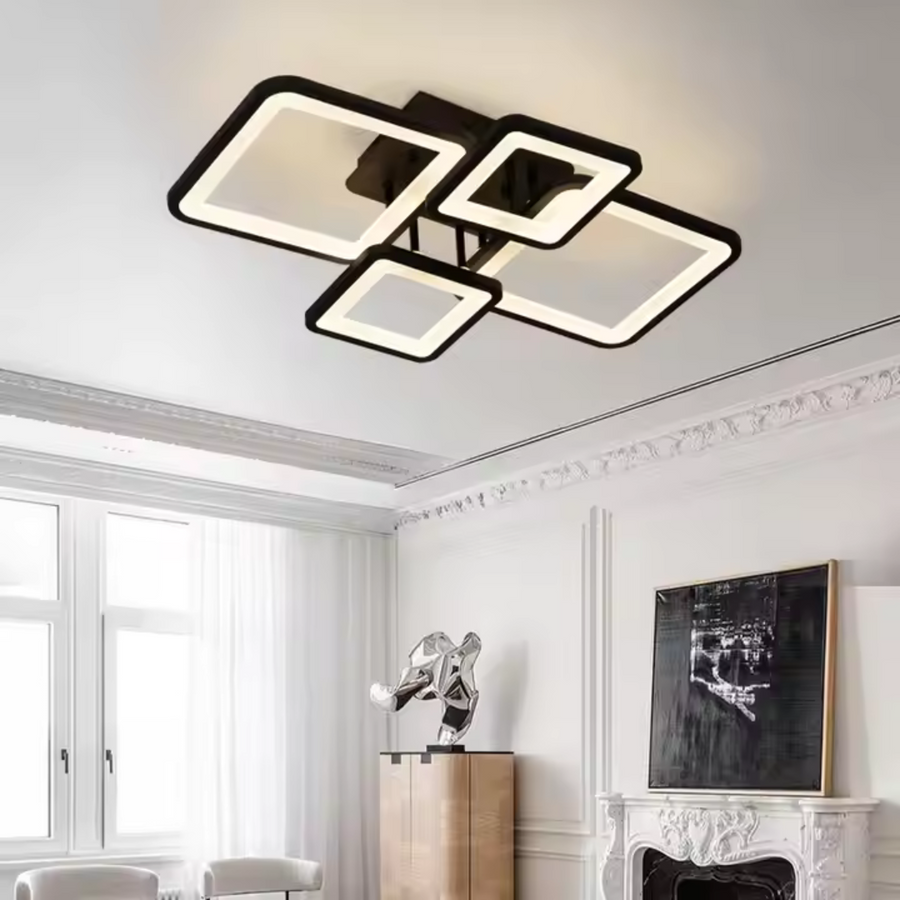 Lustra LED cu telecomanda MUGE 112W, 4 Patrate, lumina Rece/Calda/Neutra, Dimabila, Negru Lustre LED cu Telecomanda Default Title Alessandro Design
