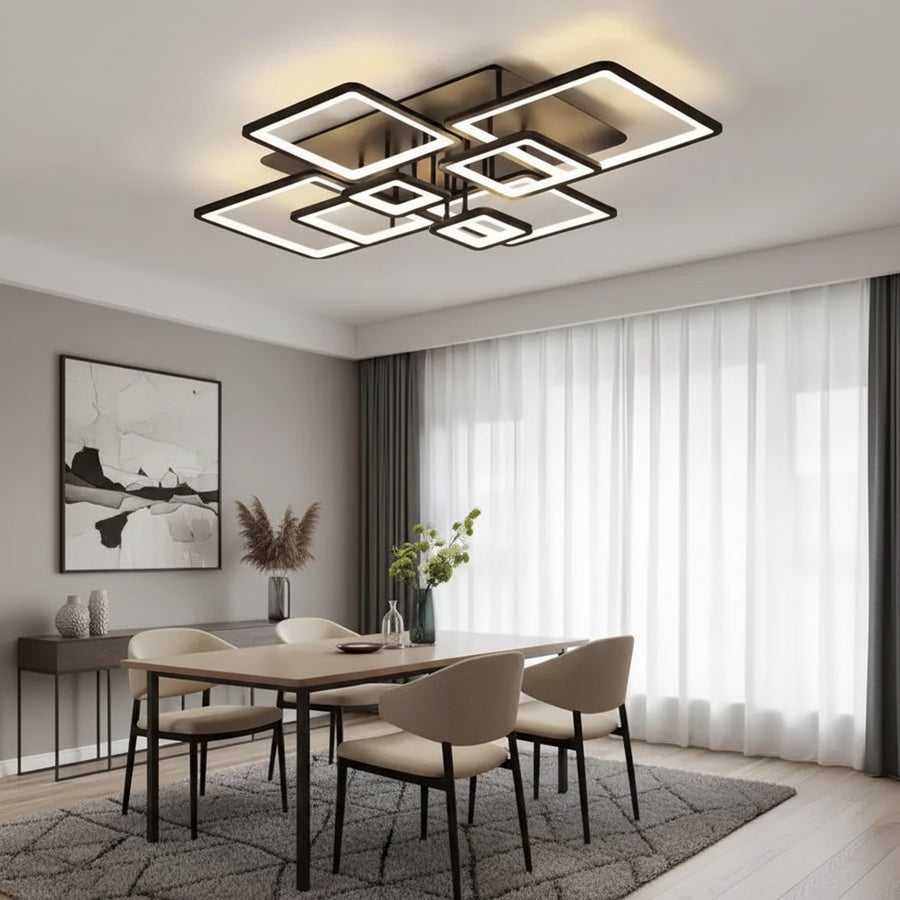 Lustra LED cu telecomanda ELLA 186W, 8 Patrate, lumina Rece/Calda/Neutra, Dimabila, Negru Lustre LED cu Telecomanda Default Title Alessandro Design