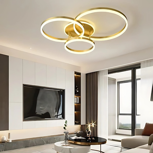 Lustra LED cu telecomanda RIGA LILITH 68W, 3 Cercuri, lumina Rece/Calda/Neutra, Dimabila, Auriu Lucios Lustre LED cu Telecomanda Default Title Alessandro Design